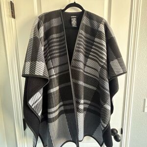 Ike Behar Black and Gray Checkered Poncho